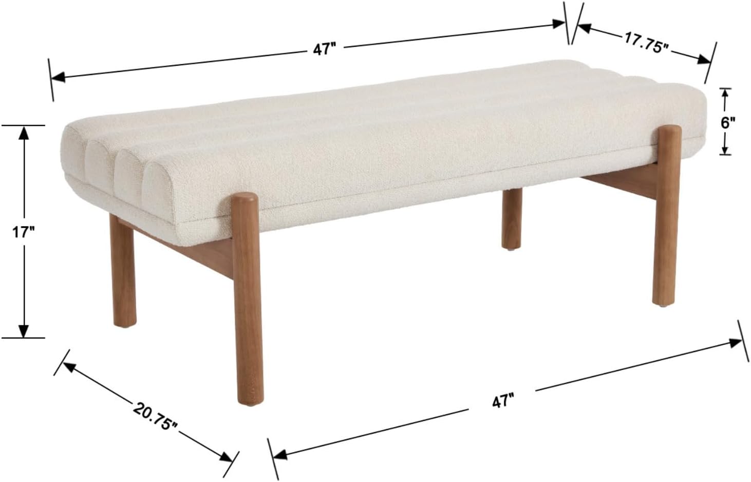 47' Modern Upholstered End of Bed Bench, Beige Chenille Channel Tufted Entryway Bench with Wood Legs, Comfy Bedroom Bench Long Ottoman for Living Room Hallway Vanity Room