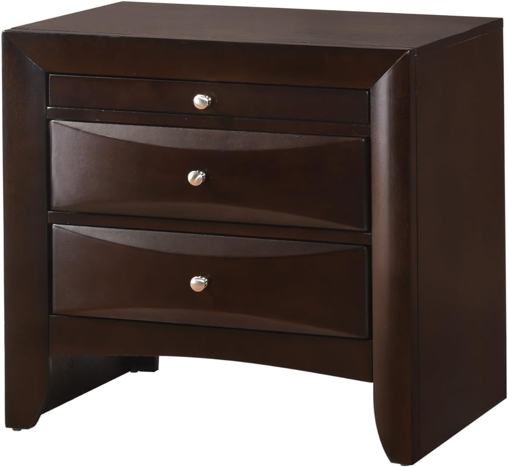 5pc Master Bedroom Set Brown Cherry Finish Solid Wood Platform King Size Captain's Bed Wooden Furniture