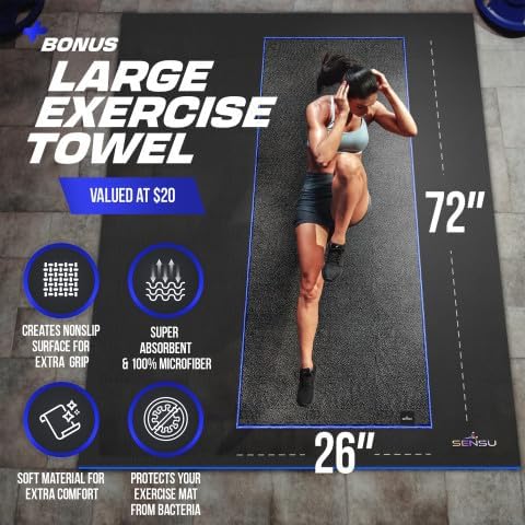 Sensu Large Exercise Mat – Extra Thick Non-Slip Workout Mat for Home Gym, Durable Shoe-Friendly Fitness Mat for Strength Training, Stretching, Cardio, and Balance Workouts (Multiple Sizes)