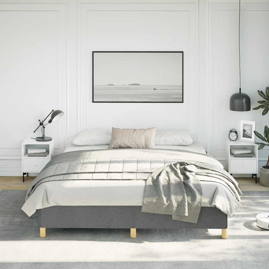 California King Bed Frame Dark Grey Polyester Fabric, Modern Platform Bed Frame with Breathable Material and Robust Durability, Easy Assembly for Spacious Support