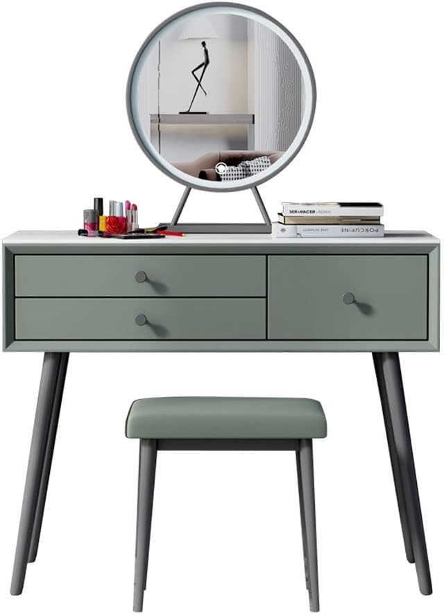 Vanity Benches Dresser Bedroom Modern Minimalist Dressing Table Small Apartment Dressing Table with Three Drawers, Stool and Mirror (Color : A)