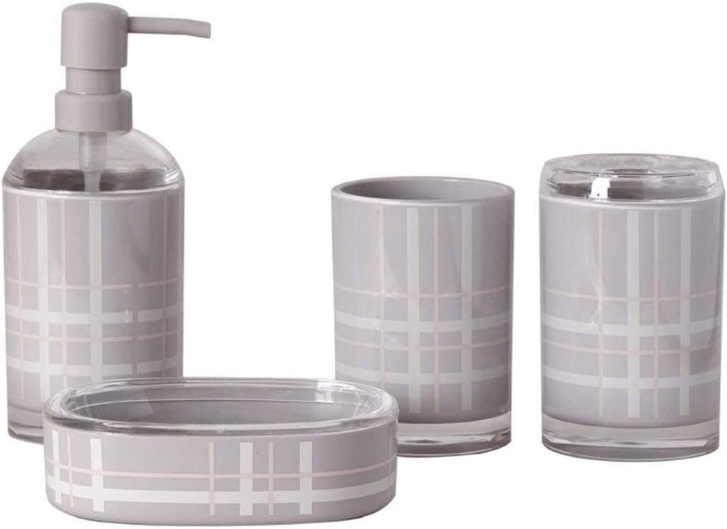 Vanity Bathroom Decor, Bathroom Accessory Sets Modern Design 4-Piece Bath Set Lotion Bottles Toothbrush HolderTooth Mug Soap Dish Housewarming Gift(Grey)