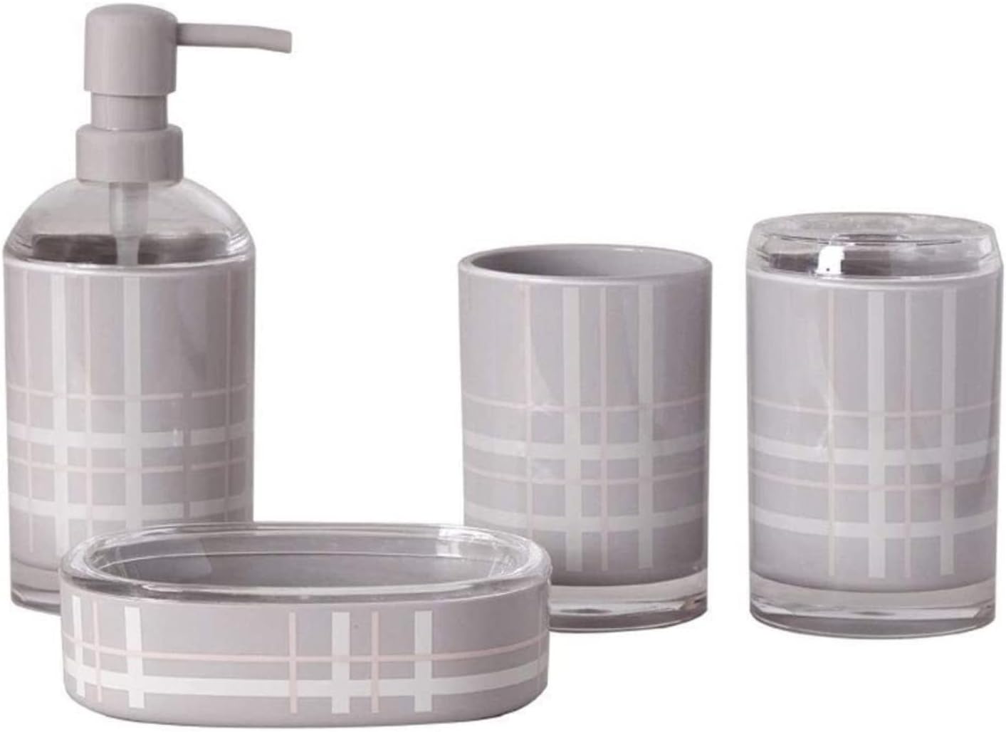 Vanity Bathroom Decor, Bathroom Accessory Sets Modern Design 4-Piece Bath Set Lotion Bottles Toothbrush HolderTooth Mug Soap Dish Housewarming Gift(Grey)