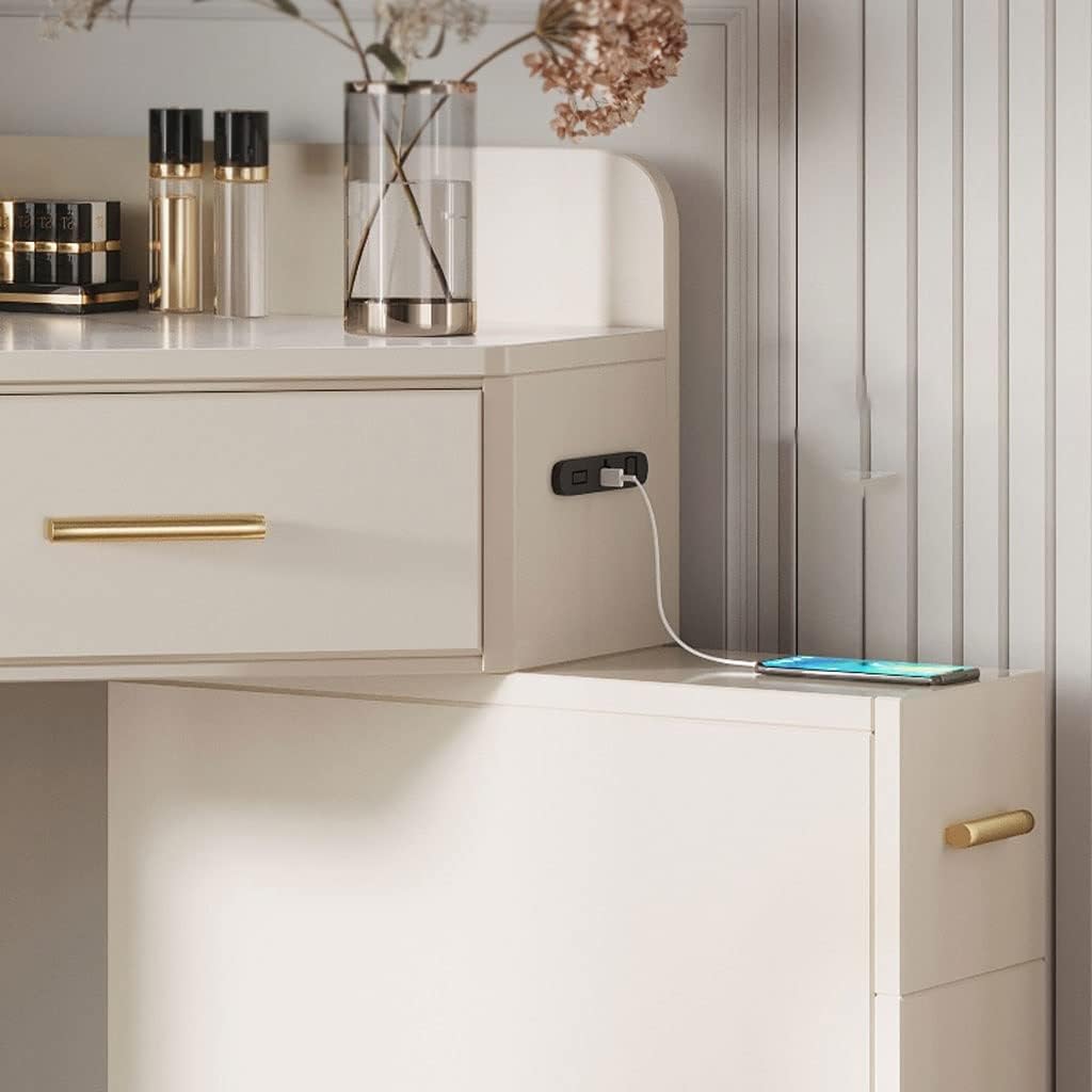 Vanity Benches Vanity Table Set with 3 Color Touch Screen Dimming Mirror,Makeup Dressing Table with 3 Drawers and Cushioned Stool,Dresser Desk (Color : B)
