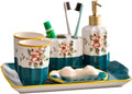 Vanity Bathroom Decor, Ceramic Soap Dispenser Set Bathroom Accessory Set Soap Pump for Bathroom Kitchen Soap Dish, Toothbrush Holder Housewarming Gift(5pack+Tray)