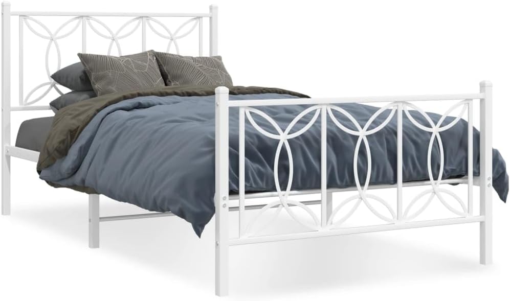 Twin Size Metal Bed Frame with Footboard White 39.4'x78.7' Sturdy Steel Platform Bed Frame with Underbed Storage Space for Bedroom Guest Room