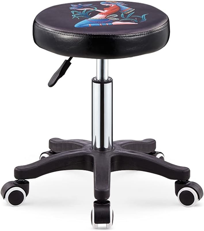Adjustable Height Stool with 5 Wheels/Soft Sponge,Nylon Base PU Leather Bar Stool Shop Stool,Hydraulic Rolling Swivel Salon Stool,Massage Spa Tattoo Counter Stools Black（Black2）