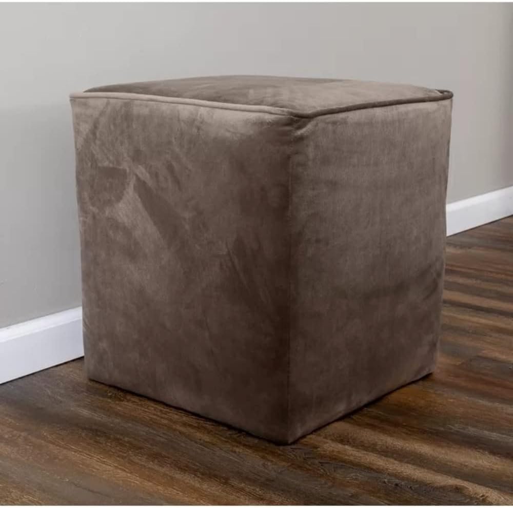 Beautiful Cocktail Square Ottoman Size 19'' H x 15'' W x 16'' D | Solid Wood, Hand Crafted Beautiful Aesthetic Footrest Vanity Stool Bench Small Cube Shape | Welt Edge & Clean Lines Gray Color