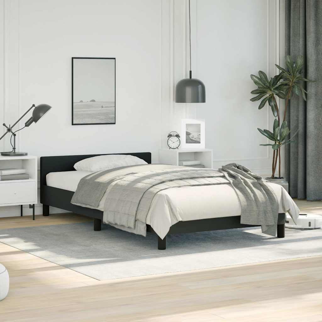 Twin XL Bed Frame with Headboard in Black Faux Leather, Scandinavian Style Upholstered Platform Bed for Modern Bedroom, Durable Plywood and Engineered Wood Construction, Easy