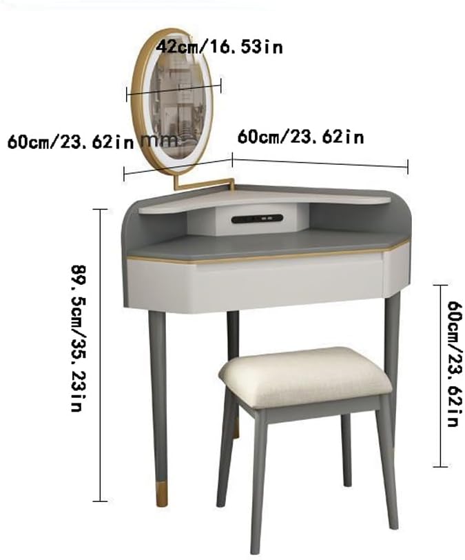 Vanity Desk Dressing Table, Corner Bedroom Dressing Table, Light Luxury Lighted Mirror, Triangular Dressing Table Tocadores para Habitación