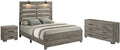 Modern 3-Piece Full Bedroom Set with LED Reading Lamps and USB Nightstands – Panel Bed Frame, Dresser, and Nightstand in Antique Gray Laminate Finish