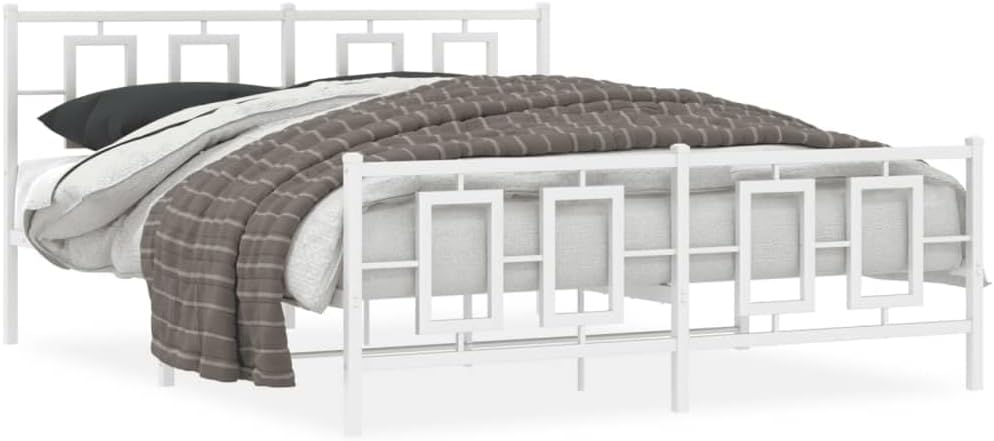 Metal Bed Frame Queen Platform Bed Frame with Footboard White Sturdy Steel Construction 59.1'x78.7' Underbed Storage for Bedroom Guest Room