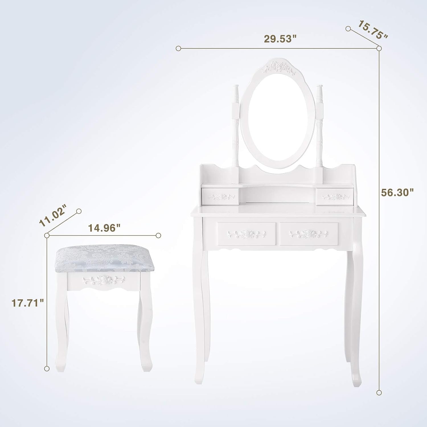 Whalefall Girls Makeup Vanity Set with Mirror and Stool, Small White Dressing Vanity Desk Table with Chair and Mirror (White Vanity)