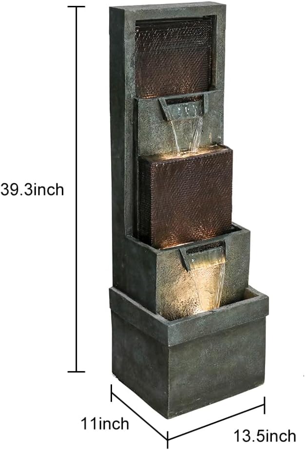 39.3' Outdoor Garden Water Fountain - Outdoor/Indoor Waterfall Floor-Standing Fountains with LED Lights for Yard, Floor Patio, Backyard and Home Art Deco