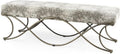 Pemberly Row Vanity Bench, 55 x 17.6 x 18 in, Light and Dark Gray Fabric Seat, Antique Gold Crisscross Metal Frame, Elegant Entryway or Living Room Seating, Versatile Decor Statement Piece