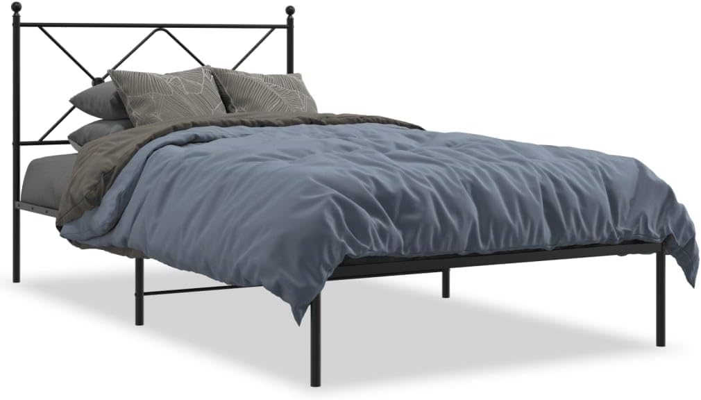 Metal Bed Frame with Headboard Black 39.4'x78.7' Queen/Twin Size Platform Bedframe Steel Construction Underbed Storage Space for Bedroom Furniture