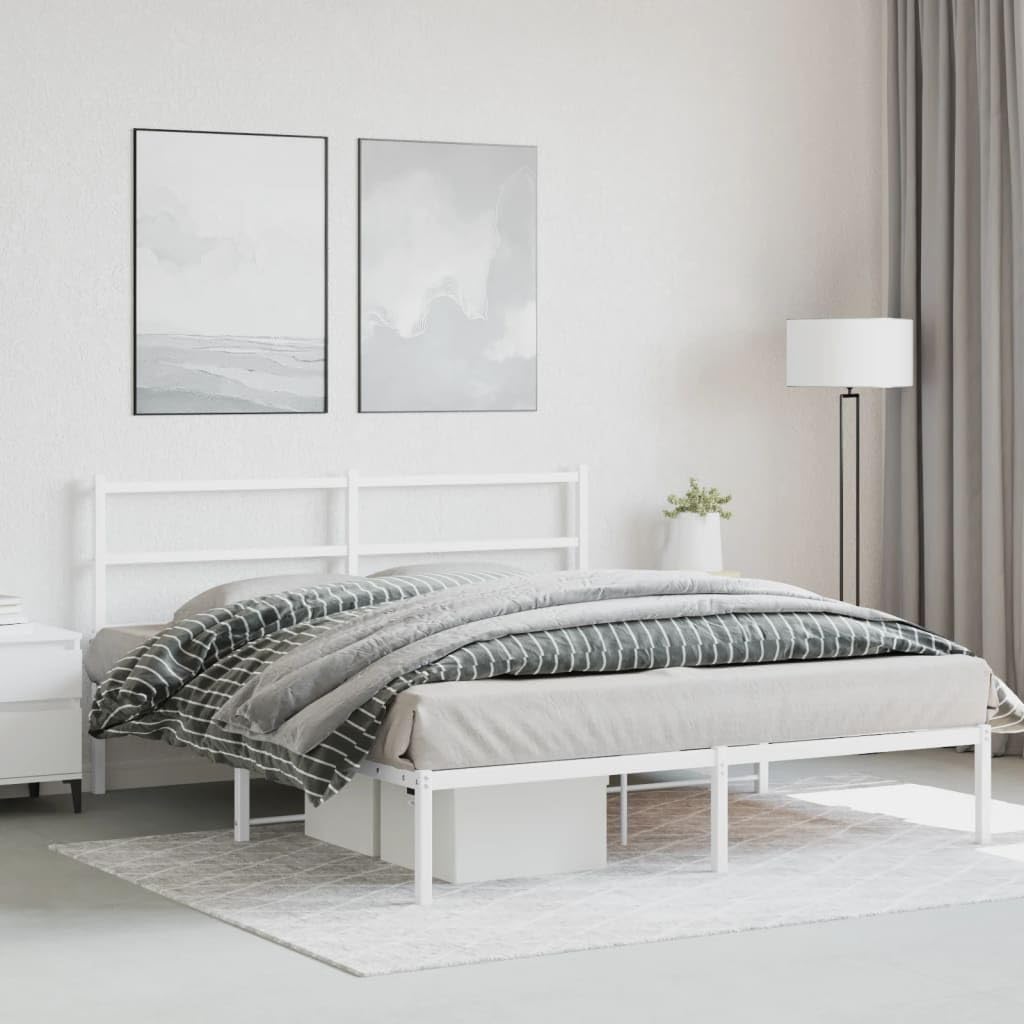 Metal Bed Frame with Headboard Queen Size White Steel Platform Bed Frame 59.1'x78.7' Robust Construction with Underbed Storage Space for Bedroom Furniture