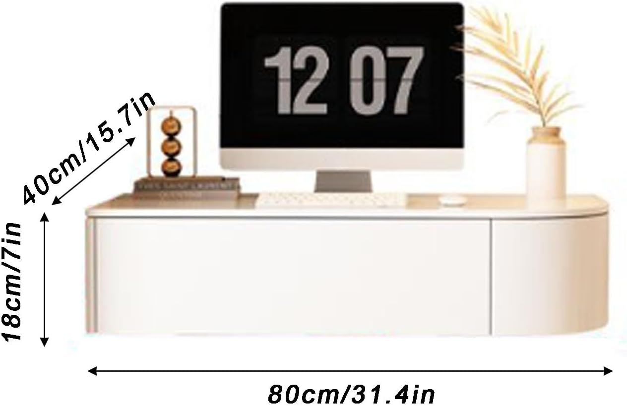 Floating Vanity Makeup Table, Modern White Suspended Desk with Drawers, Wall Mounted Corner Dressing Desk, Wood Hanging Nightstand for Bedroom(White Left,80cm/31.4in)