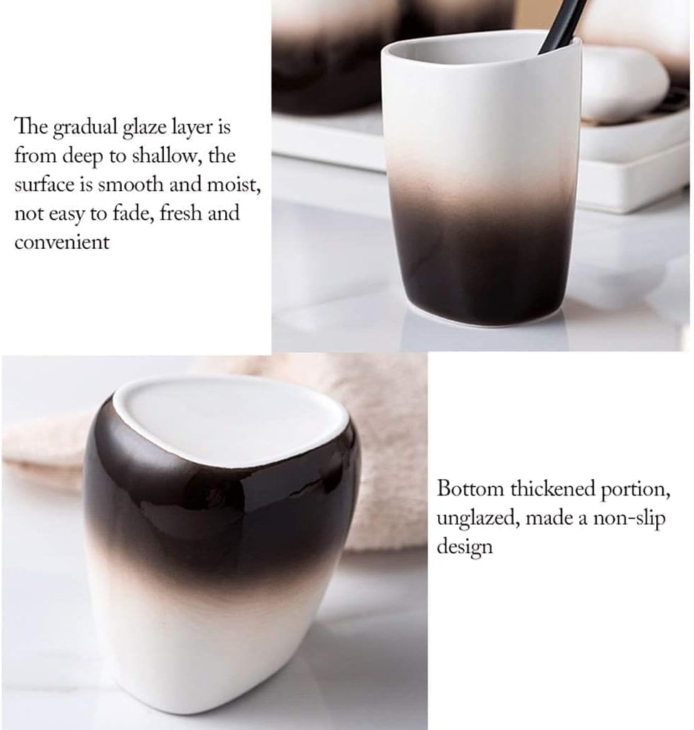 Vanity Bathroom Decor, Bathroom Accessory Set Ceramic Bathroom Accessories Set 450ml/15.2oz Soap Dispenser Gradient Brown Bathroom Set Housewarming Gift(5 Piece Set)