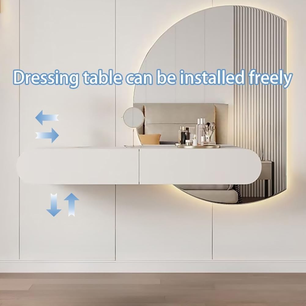 Wall-Mounted Floating Desk with Drawers Wood Floating Makeup Vanity Corner Desk for Bathroom Hairdressers Solid Construction(95cm)