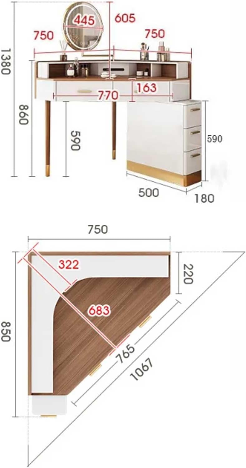 Makeup Vanity Desk Modern Corner Vanity Large Size Dresser with Cabinet and Rotating Mirror Makeup Dressing Table