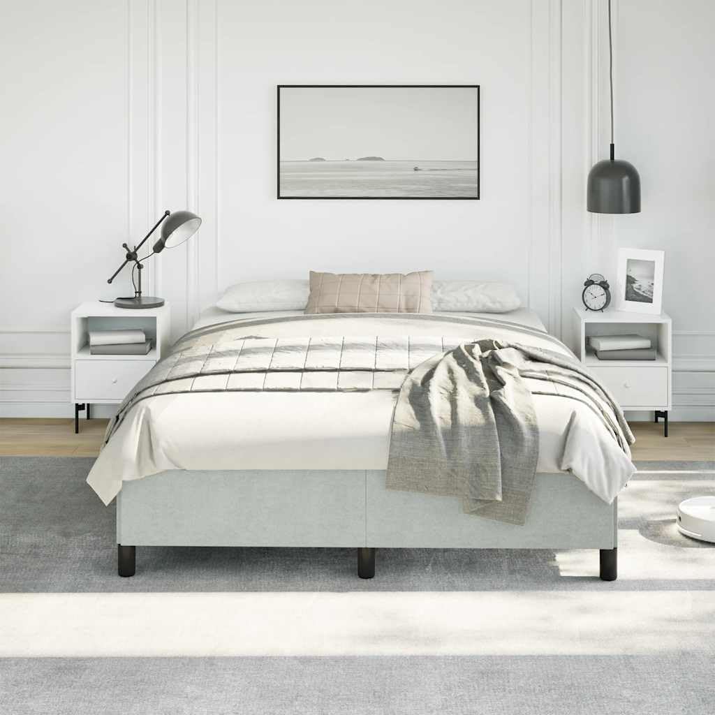 Light Gray Velvet Upholstered Queen Size Bed Frame with Square Wooden Legs, Modern Platform Bed Frame for Bedroom, Durable Plywood and Engineered Wood Construction, Easy