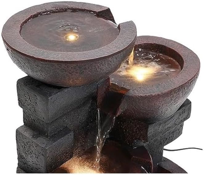 Jeco Zen Tiered Pots Fountain with LED Light, Natural