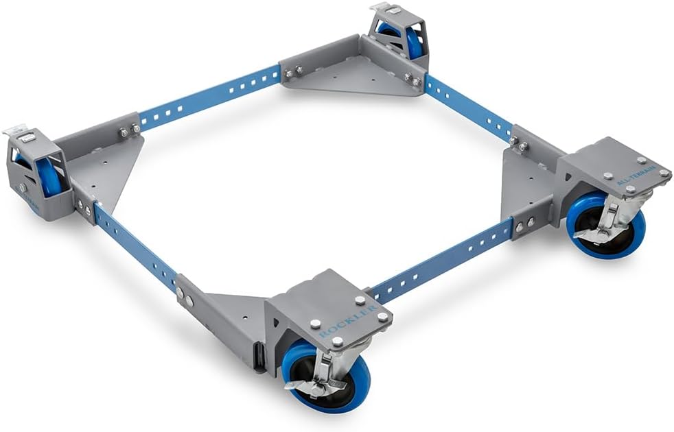Rockler All-Terrain Mobile Tool Base with 5' Urethane Casters – 1000 lb Capacity Adjustable Rolling Base for Table Saw, Bandsaw – Universal Tool Stand with Wheels for Shop Equipment 18'–28'
