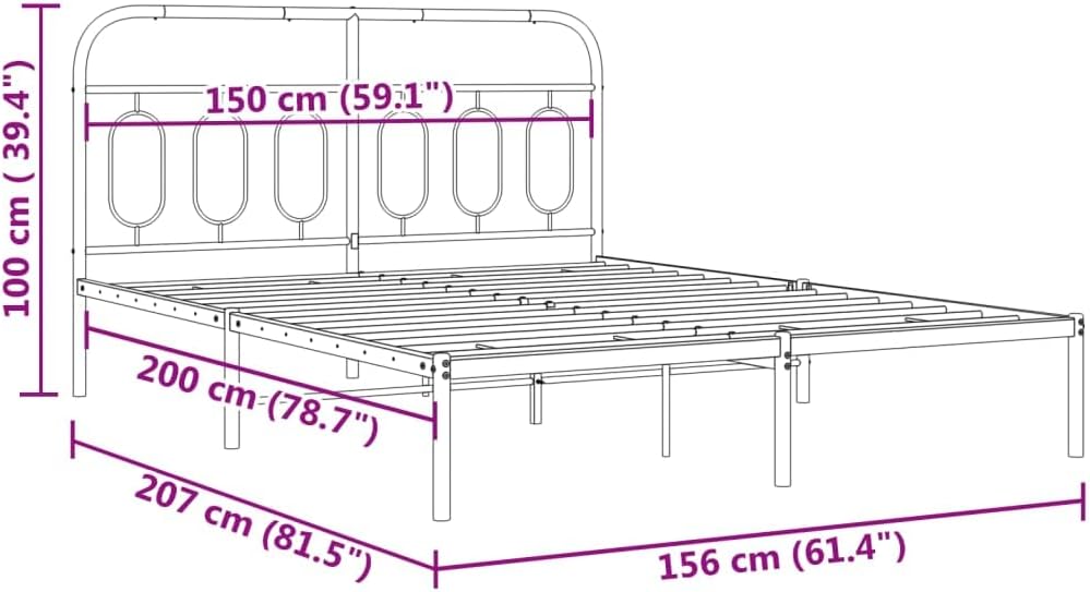 Queen Bed Frame with Headboard Black 59.1'x78.7' Steel Platform Bed Frame Sturdy Metal Bedframe for Bedroom, Guest Room, Durable Support & Underbed Storage Space