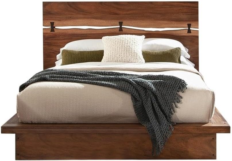 Coaster Home Furnishings Winslow Farmhouse 5-Piece Bedroom Set Live Edge California King Size Panel Bed Frame 52-inch Headboard Smokey Walnut 223250KW-S5