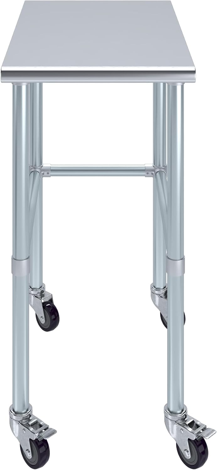 AmGood Stainless Steel Work Table Open Base & Wheels | Work Station | Metal Work Bench (Stainless Steel Work Table Open Base + Casters, 18' Long x 30' Deep)