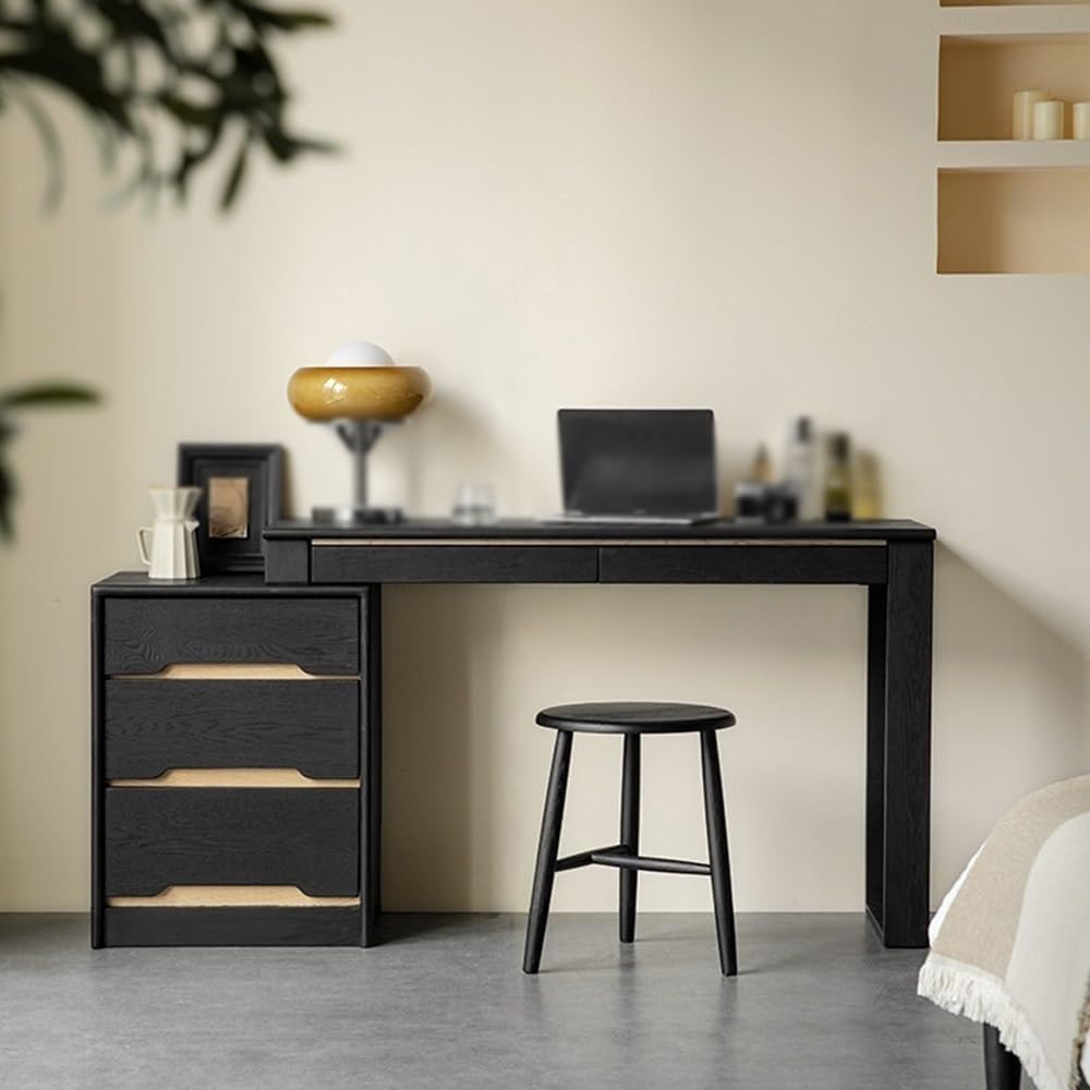 Compact Vanity Stylish Modern Makeup Vanity Table with Solid Wood Expandable Corner Design Perfect Minimalist Bedroom Space Saving