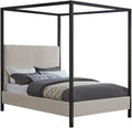 Meridian Furniture JamesGrey-K James Collection Modern | Contemporary King Bed with Beige Linen Textured Fabric, Matte Black Steel Canopy, Full Slats, 81' W x 85' D x 86' H, Beige, King