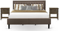 Pemberly Row 3-Piece Wood King Bedroom Set, Brown/Jacobean Finish, Includes King Platform Bed Frame with Linen Fabric Headboard and 2 Nightstands, Engineered Wood Construction for Elegant Bedroom