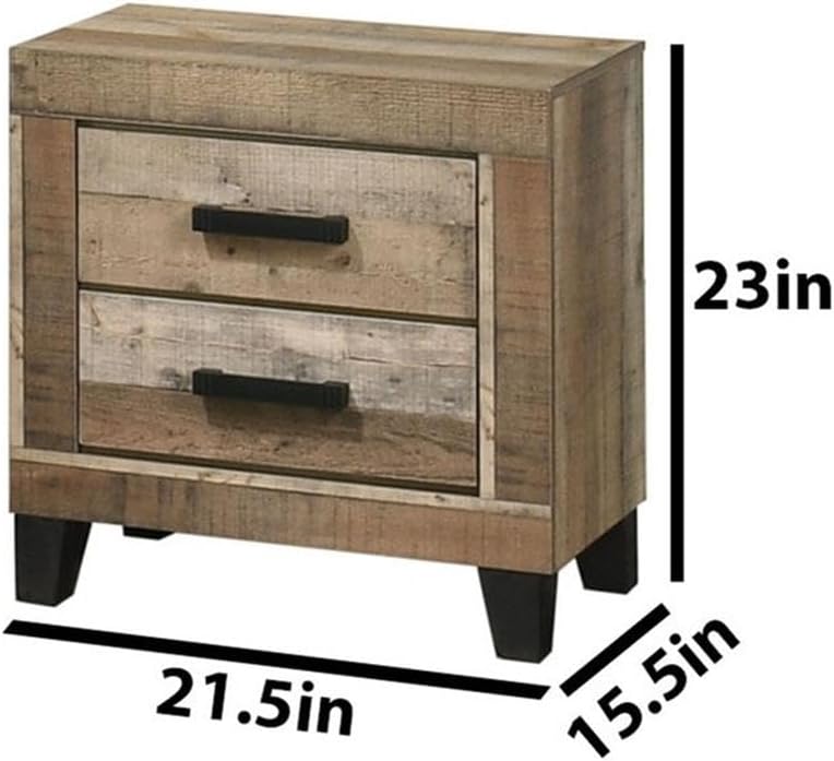 Best Quality Furniture 2 Piece Weathered Brown Pine Wood Bedroom Set in King