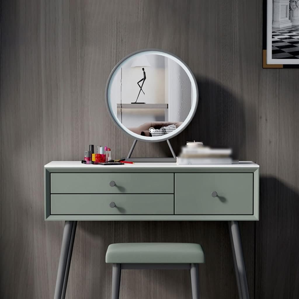 Vanity Benches Dresser Bedroom Modern Minimalist Dressing Table Small Apartment Dressing Table with Three Drawers, Stool and Mirror (Color : A)