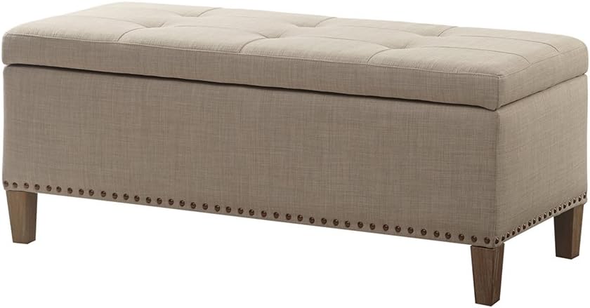 Madison Park Entryway Accent Bench for Living Room Flip Top Storage Bench Ottoman, Nailhead Trim, Tufted Padded Top, Modern Bed End Bench for Bedroom Storage Chest, Indoor Seating, 42'Wide, Light Grey