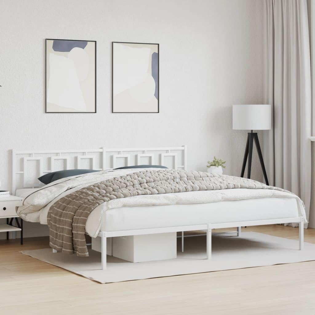 Metal Bed Frame with Headboard White Queen Platform Bed Frame 76'x79.9' Steel Construction Underbed Storage Space Sturdy Bedframe for Bedroom Furniture
