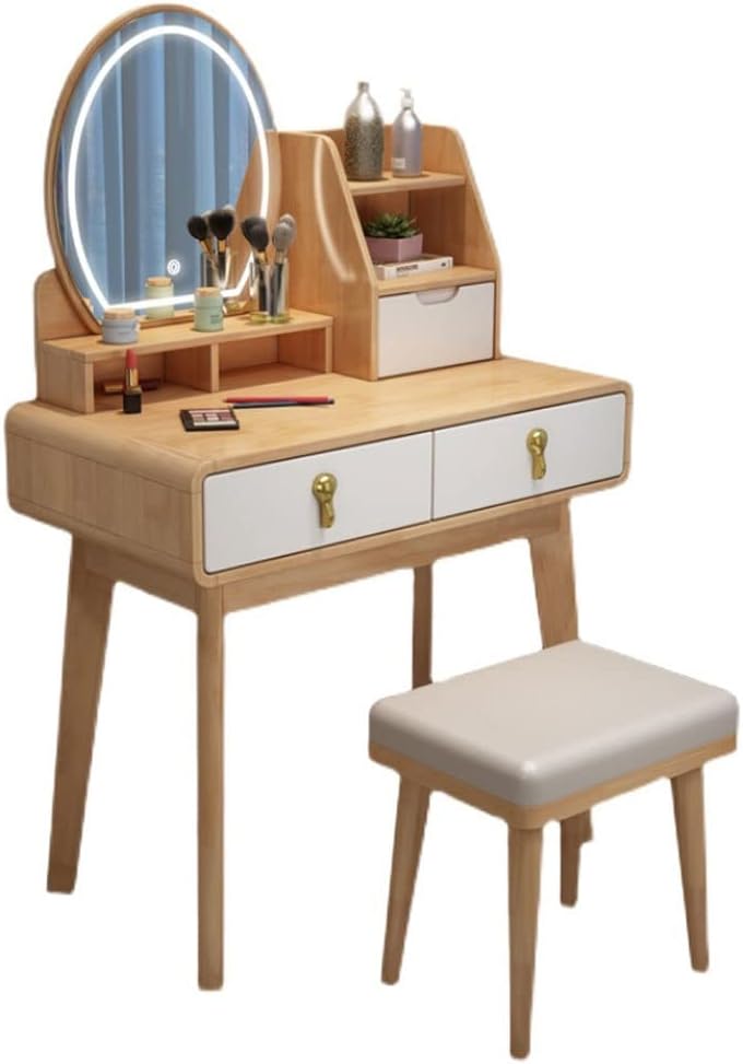 Vanity Benches Vanity Table Set with Lighted Mirror Ladies Fashion Makeup Table Modern Small Makeup Table for Bedroom Dresser with Drawers (Color : A, Size : L70CM)