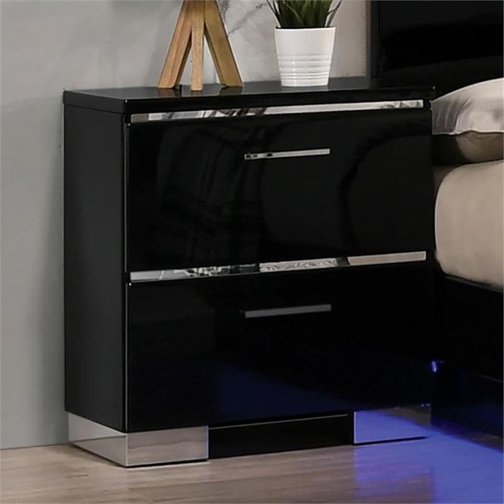 Furniture of America Malva 3pc Black Wood Bedroom Set-Cal King + 2 Nightstands