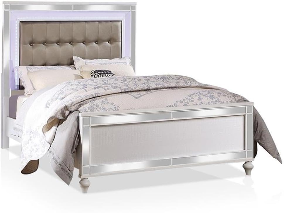 Furniture of America FOA Xulu 3-Piece White Solid Wood LED Bedroom Set - King + 2 Nightstands