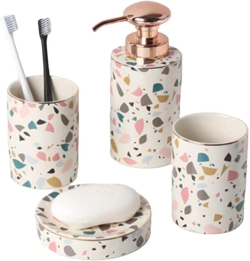 Vanity Bathroom Decor, Modern Bathroom Accessories Set Creative European Wash Cup Bathroom Accessories Kit Bathroom Soap Dispenser Set Housewarming Gift(A)