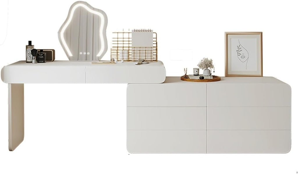 Vanity Desk Makeup Vanity Desk with Vanity Mirror Adjustable Corners Bedroom Makeup Desk Modern Multiple Drawers Dressing Table Tocadores para Habitación(130cm)
