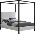 Meridian Furniture JamesBeige-F James Collection Modern | Contemporary Full Bed with Cream Linen Textured Fabric, Matte Black Steel Canopy, Full Slats, 59' W x 80' D x 86' H, Cream, Full