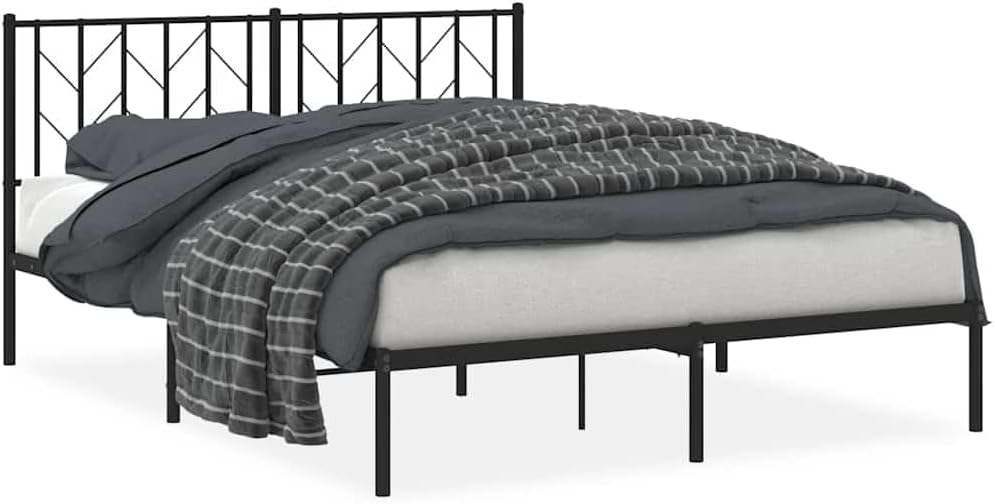 Queen Bed Frame Metal Platform Bed Frame with Headboard Black 59.1'x78.7' Sturdy Steel Construction Underbed Storage Space for Bedroom Guest Room Furniture