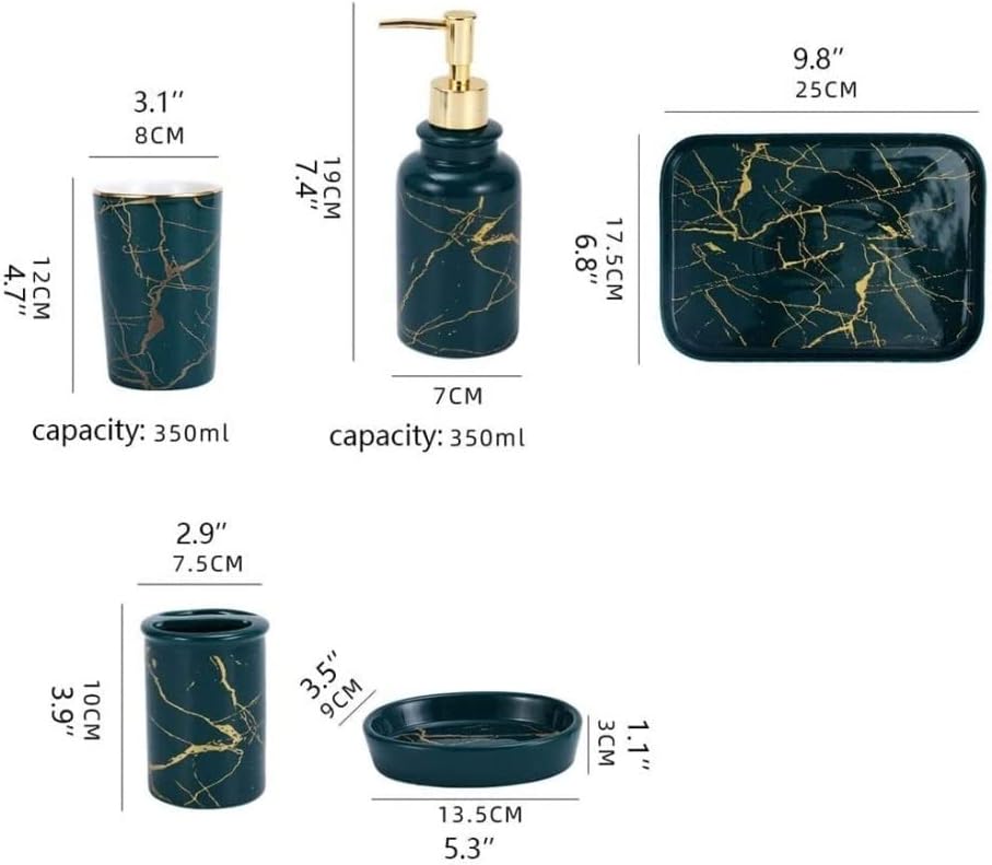 Vanity Bathroom Decor, Nordic Ceramics Bathroom Accessories Set Imitation Marble Toothbrush Holder Soap Dispenser Cup Soap Dish Housewarming Gift(Black,6pcs)