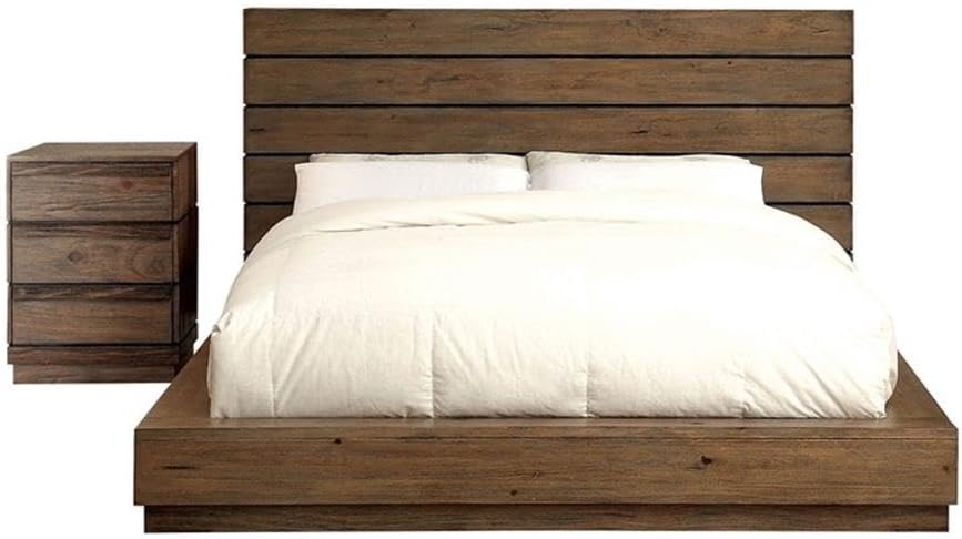 Furniture of America FOA Benjy 2-Piece Rustic Natural Tone Wood Bedroom Set - King + Nightstand
