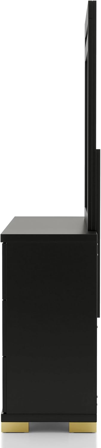 Furniture of America Ansten Modern Wood 6-Piece Platform Bedroom Set with Gold Trim, Underbed LED, Dust Proof Cases, Bracketed Metal Legs, No Box Spring Needed, Full, Black