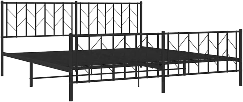 Black Powder-Coated Steel Double Bed Frame 76 x 80 Inches, Sturdy Metal Bed Base with Classic Design for Indoor Bedroom, Easy Assembly, Durable Construction, Supportive