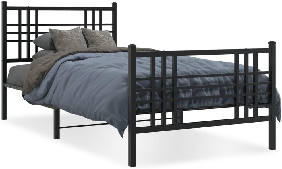 Twin Bed Frame Black Steel Metal Traditional Platform Bed Frame for Bedroom with Elegant Footboard Sturdy Construction